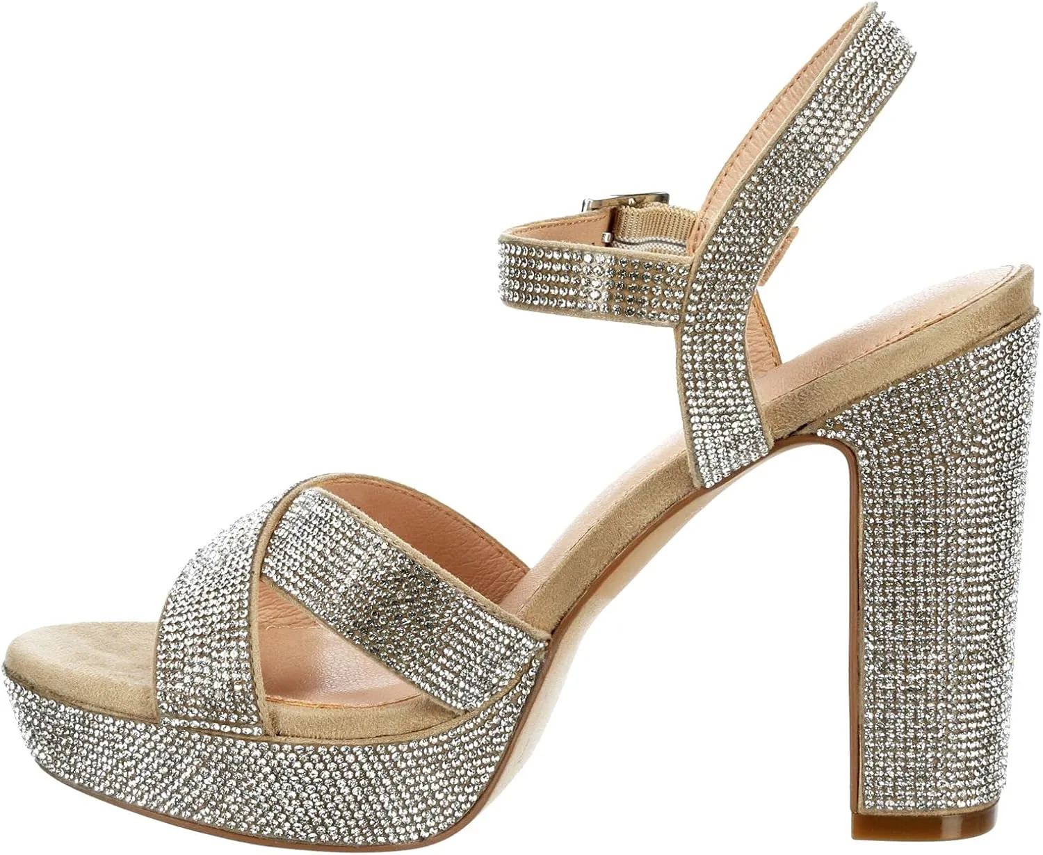 Maripe Leilani - Women's Open Toe Chunky High Heel Ankle Strap Rhinestone Platform Sandals