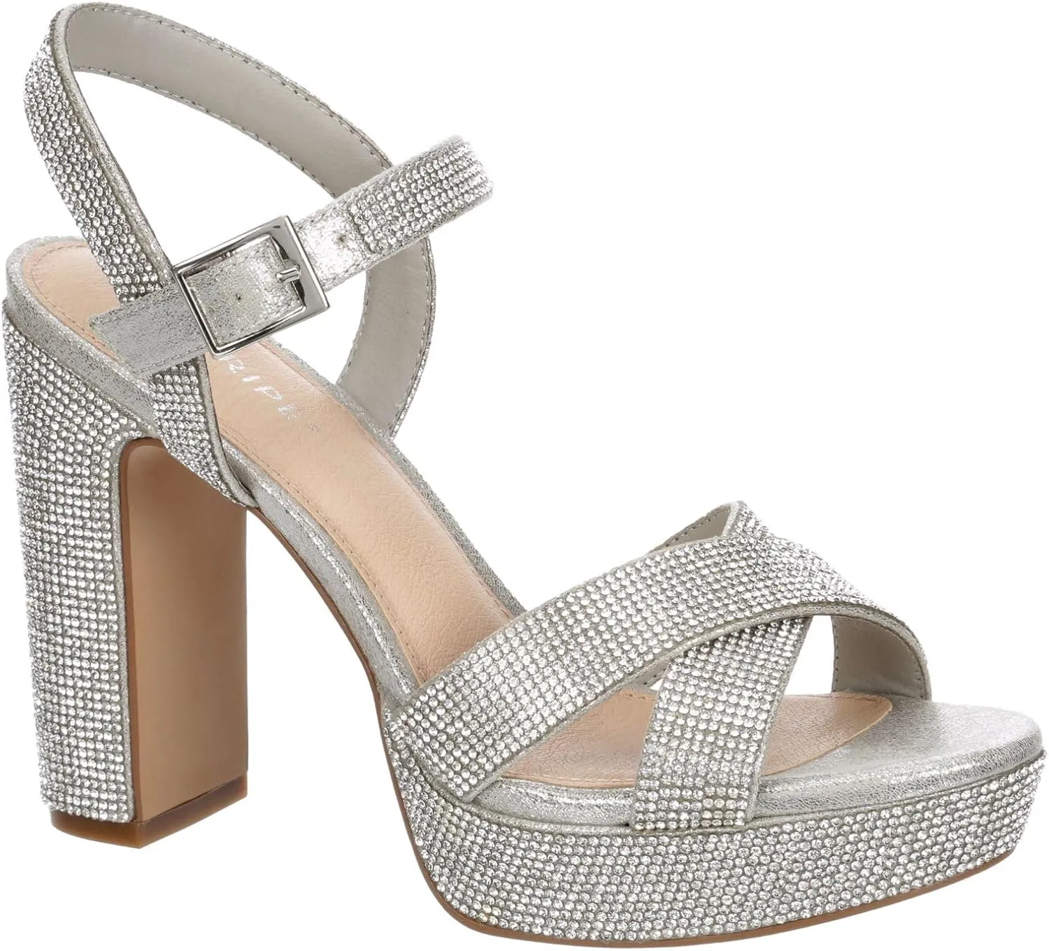 Maripe Leilani - Women's Open Toe Chunky High Heel Ankle Strap Rhinestone Platform Sandals