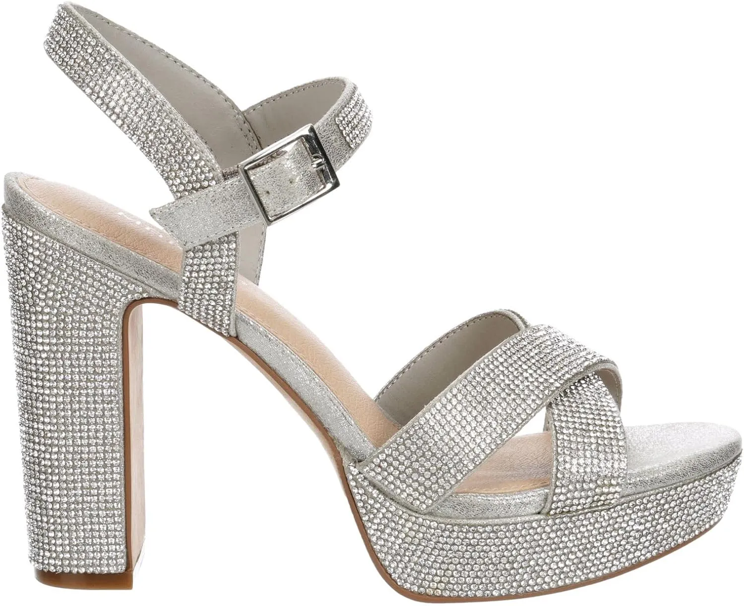 Maripe Leilani - Women's Open Toe Chunky High Heel Ankle Strap Rhinestone Platform Sandals