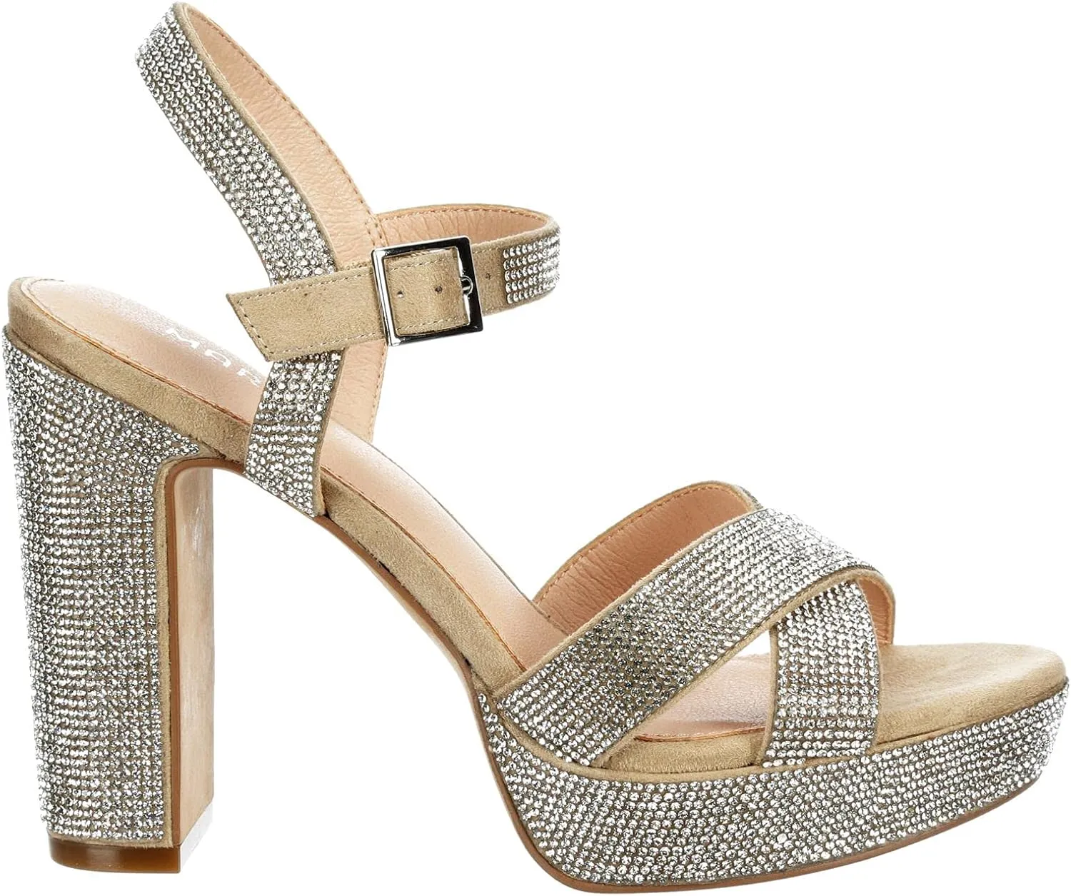 Maripe Leilani - Women's Open Toe Chunky High Heel Ankle Strap Rhinestone Platform Sandals