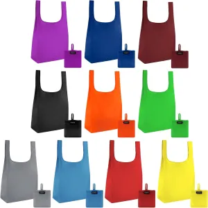 Masirs Reusable Grocery Bag (10-PACK | COLORS) - Reusable Ripstop Bags - Large, Strong Eco Friendly Bags - Foldable Shopping Bag - For Kitchen, Grocery & More - Packable Shopping Bag