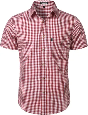 Men's Casual Plaid Button Down Shirt Cotton Short Sleeve Gingham Dress Shirts Regular Fit with Pocket