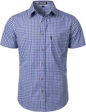 Men's Casual Plaid Button Down Shirt Cotton Short Sleeve Gingham Dress Shirts Regular Fit with Pocket