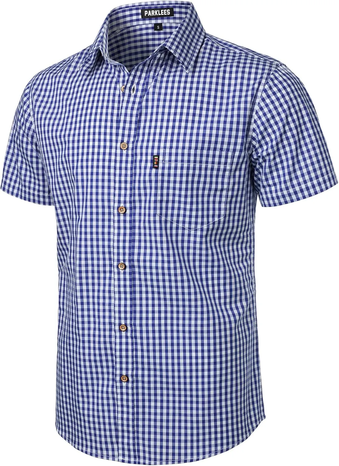 Men's Casual Plaid Button Down Shirt Cotton Short Sleeve Gingham Dress Shirts Regular Fit with Pocket