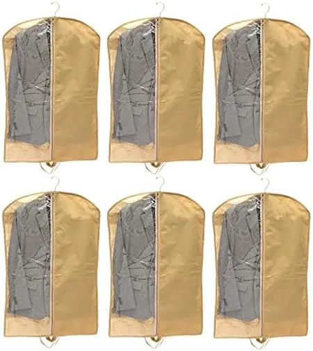 Men's Coat Blazer Cover Foldover Breathable Garment Bag Suit Cover (6 Piece, Beige)