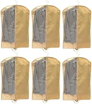 Men's Coat Blazer Cover Foldover Breathable Garment Bag Suit Cover (6 Piece, Beige)