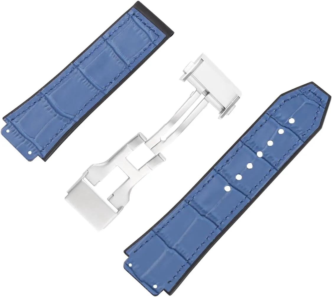 Men's leather watch band accessories 19mm*25mm*22mm Replacement Fit for hublot big bang Outdoor sports rubber watch strap Wristband bracelet buckle