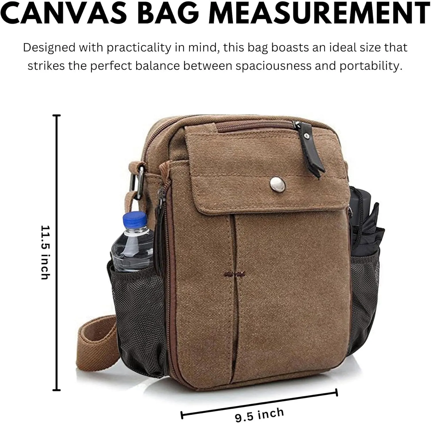 Men's Multifunctional Canvas Crossbody Bag Chest Bag Travel Carry Bag with Bottle Holder