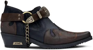 Men's Real Leather Western Shoes Cuban Metal Chain Cowboy Winklepickers