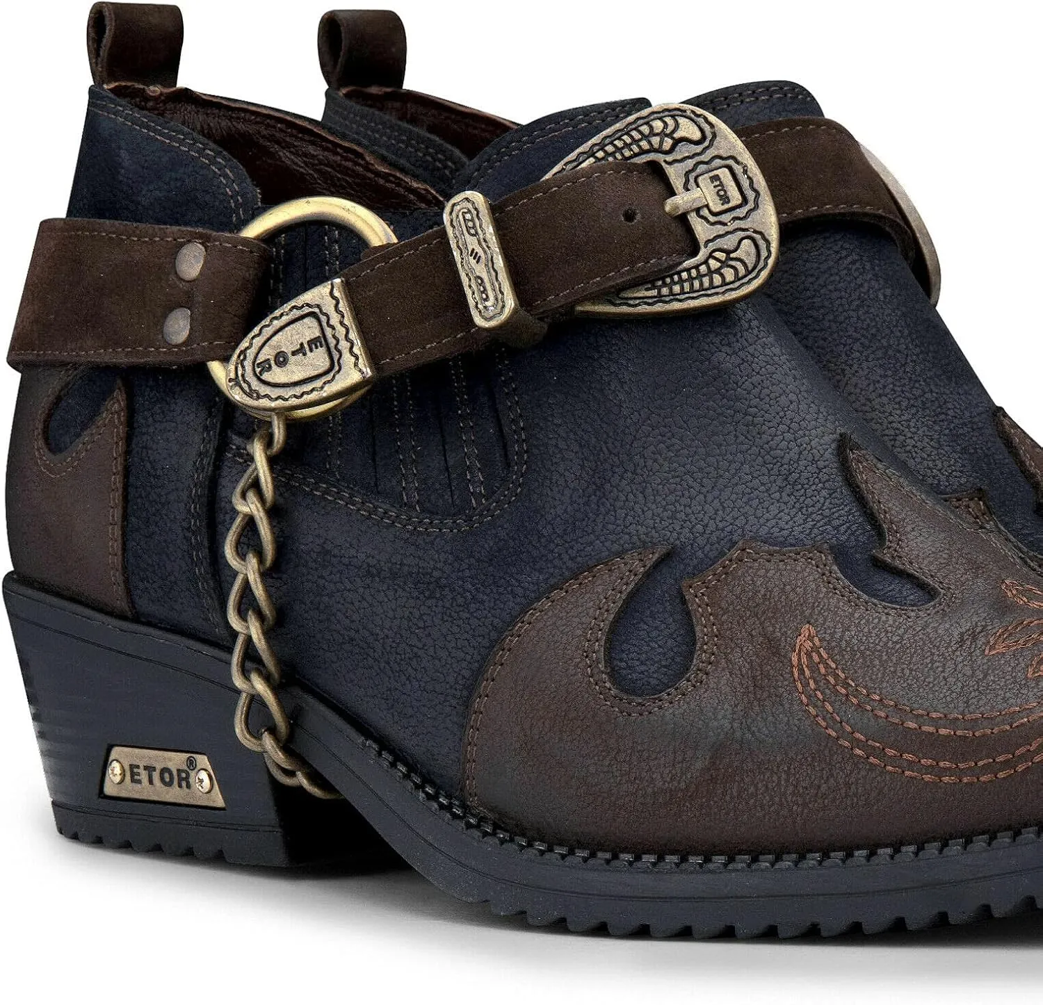 Men's Real Leather Western Shoes Cuban Metal Chain Cowboy Winklepickers