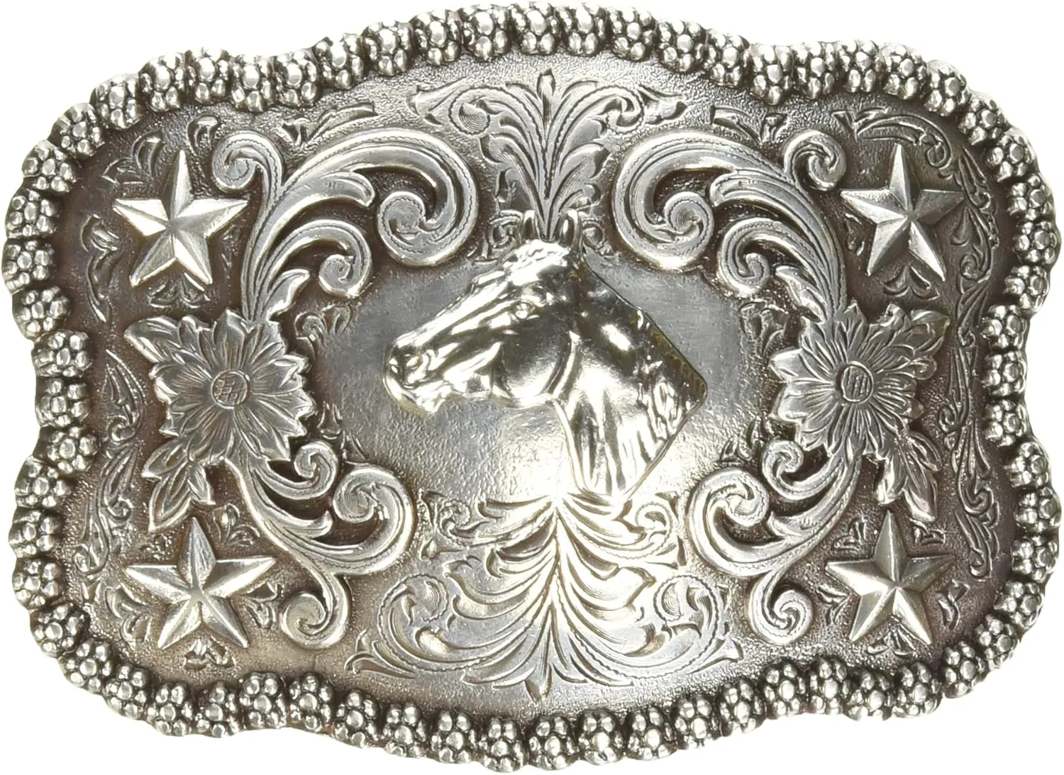 Men's Silver Horse Head Square Scalop Buckle