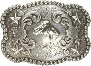 Men's Silver Horse Head Square Scalop Buckle