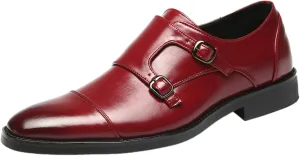 Men's Smart Monk Brogues Genuine Leather Wooden Heel Formal Dress Shoes