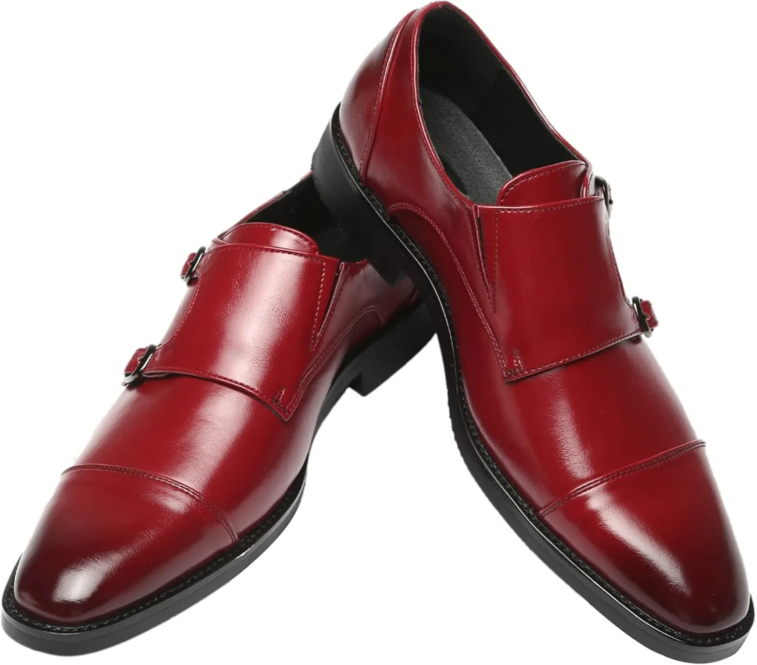 Men's Smart Monk Brogues Genuine Leather Wooden Heel Formal Dress Shoes
