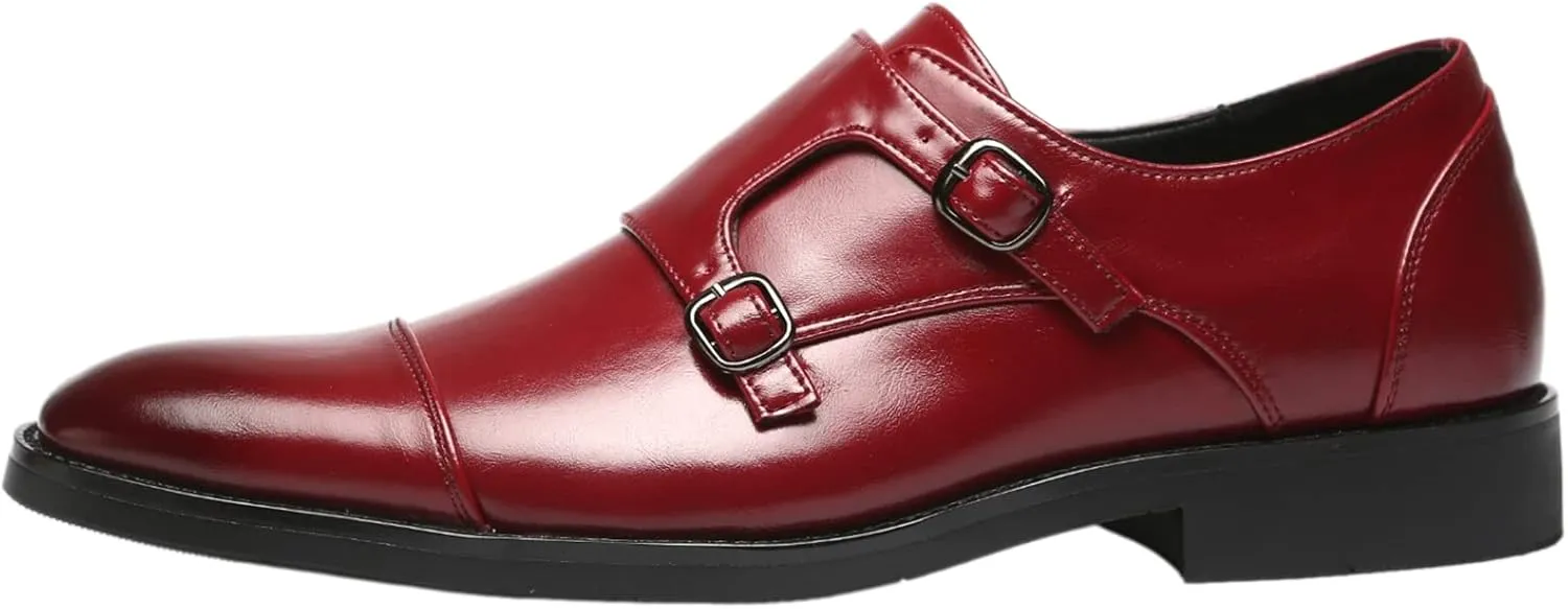 Men's Smart Monk Brogues Genuine Leather Wooden Heel Formal Dress Shoes