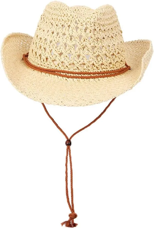 Men’s Western Cowboy Hat Wide Brim Shapeable Panama Straw Hat Summer Beach Sun Hat Outdoor Travel Cap with Chin Strap