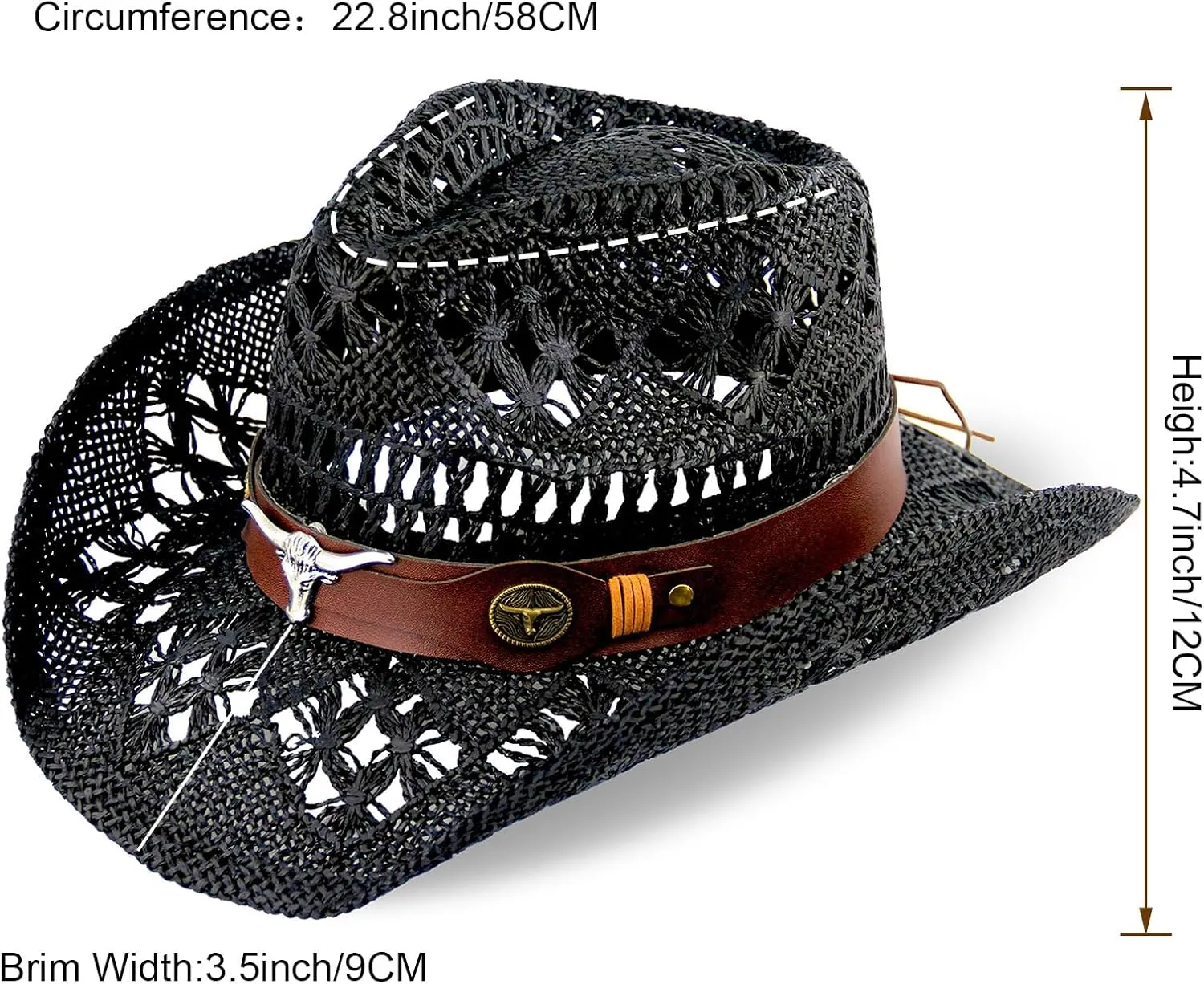 Men's Women's Straw Cowboy Hat Cowgirl Woven Sun Hat Western Cowboy Hat Two Decorative Bands