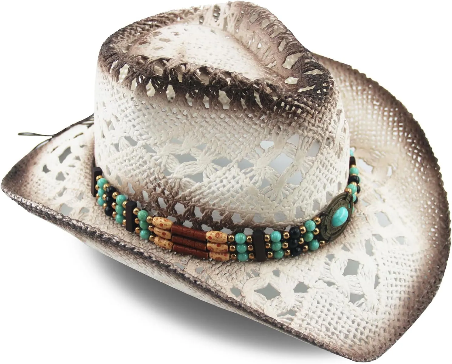 Men's Women's Straw Cowboy Hat Cowgirl Woven Sun Hat Western Cowboy Hat Two Decorative Bands