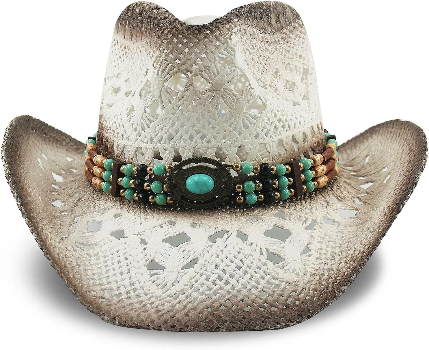 Men's Women's Straw Cowboy Hat Cowgirl Woven Sun Hat Western Cowboy Hat Two Decorative Bands