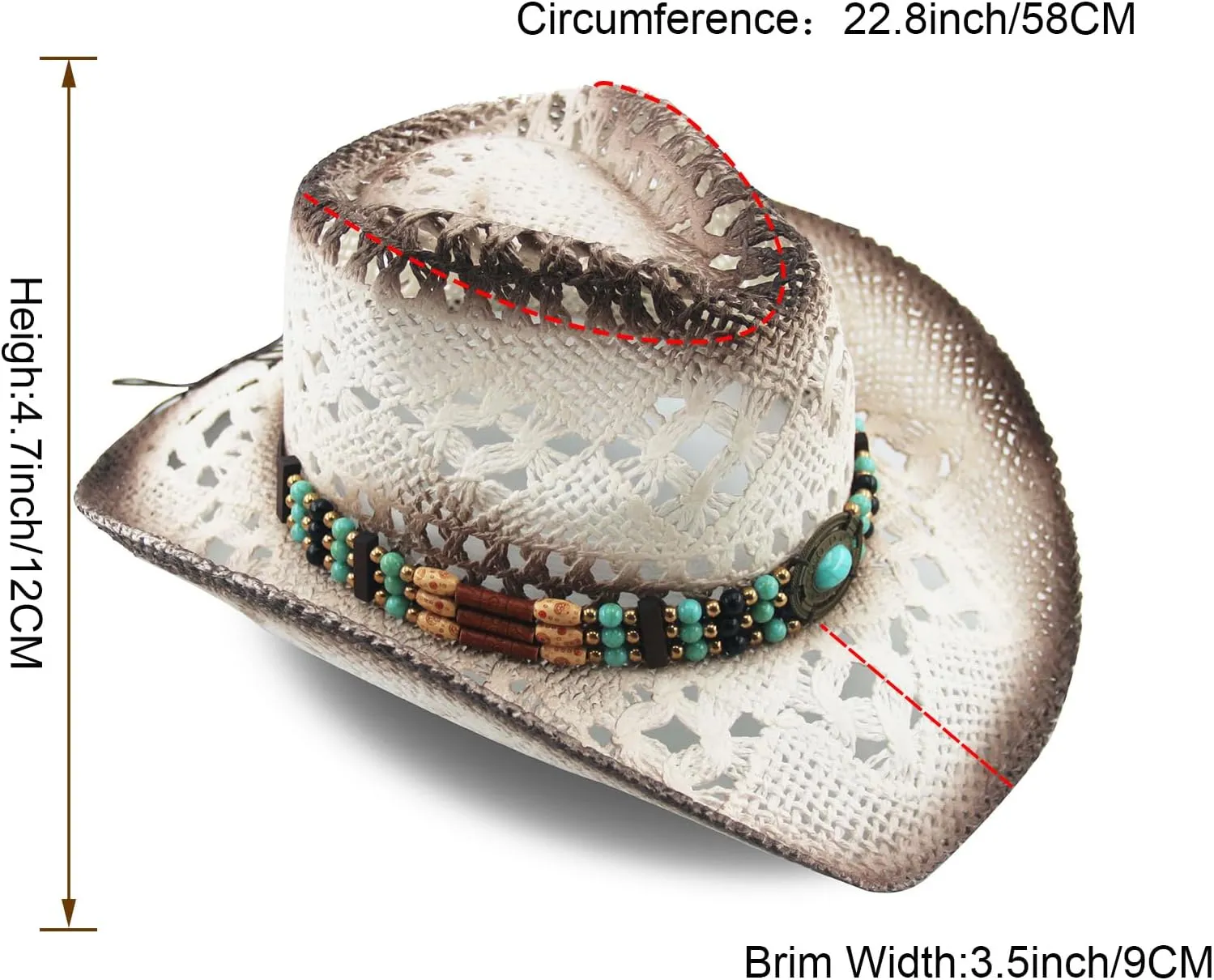 Men's Women's Straw Cowboy Hat Cowgirl Woven Sun Hat Western Cowboy Hat Two Decorative Bands