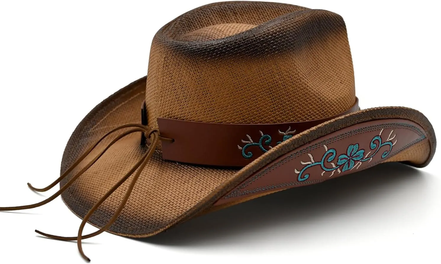 Men's Women's Straw Cowboy Hat Cowgirl Woven Sun Hat Western Cowboy Hat Two Decorative Bands