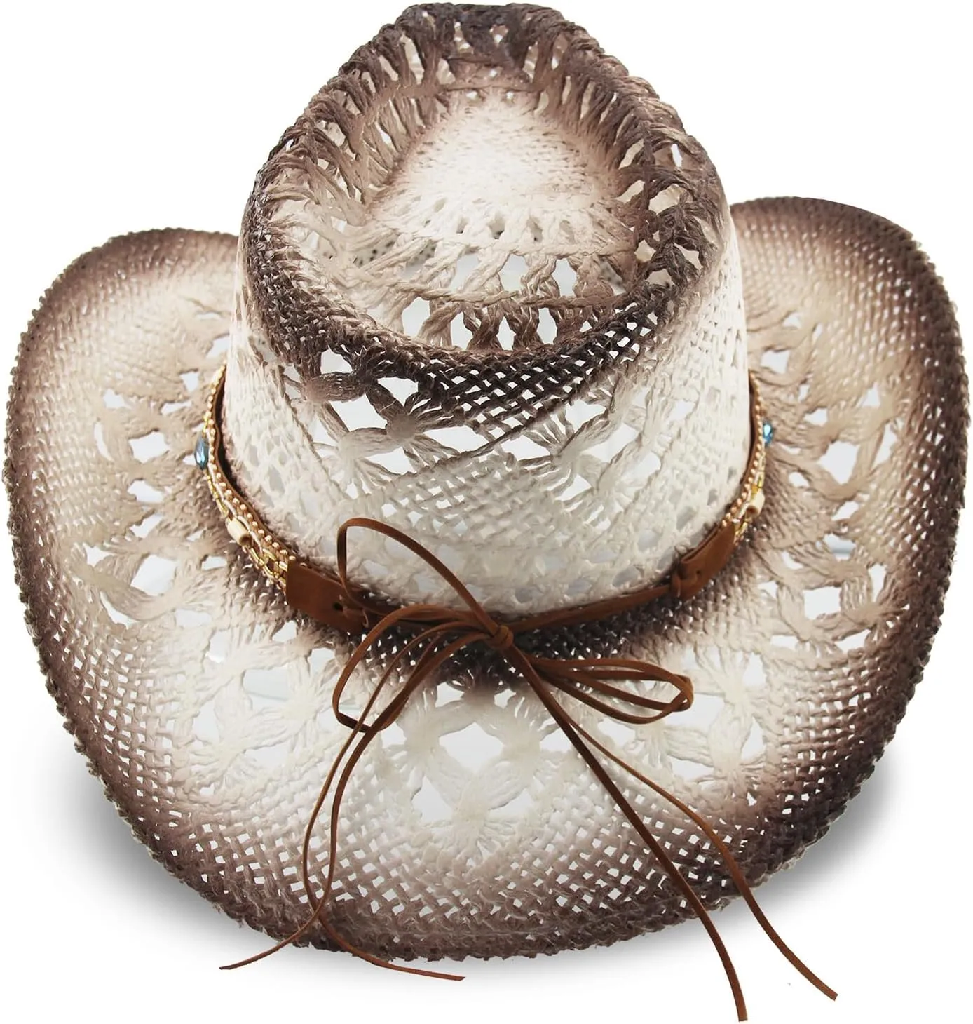 Men's Women's Straw Cowboy Hat Cowgirl Woven Sun Hat Western Cowboy Hat Two Decorative Bands