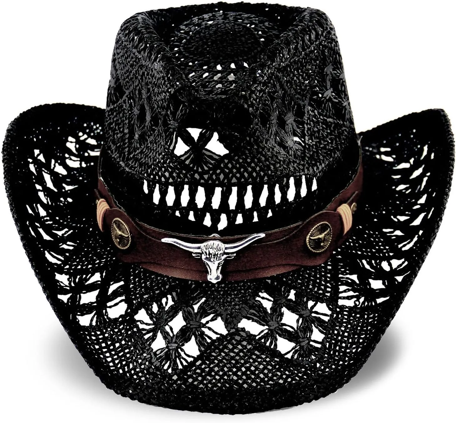 Men's Women's Straw Cowboy Hat Cowgirl Woven Sun Hat Western Cowboy Hat Two Decorative Bands