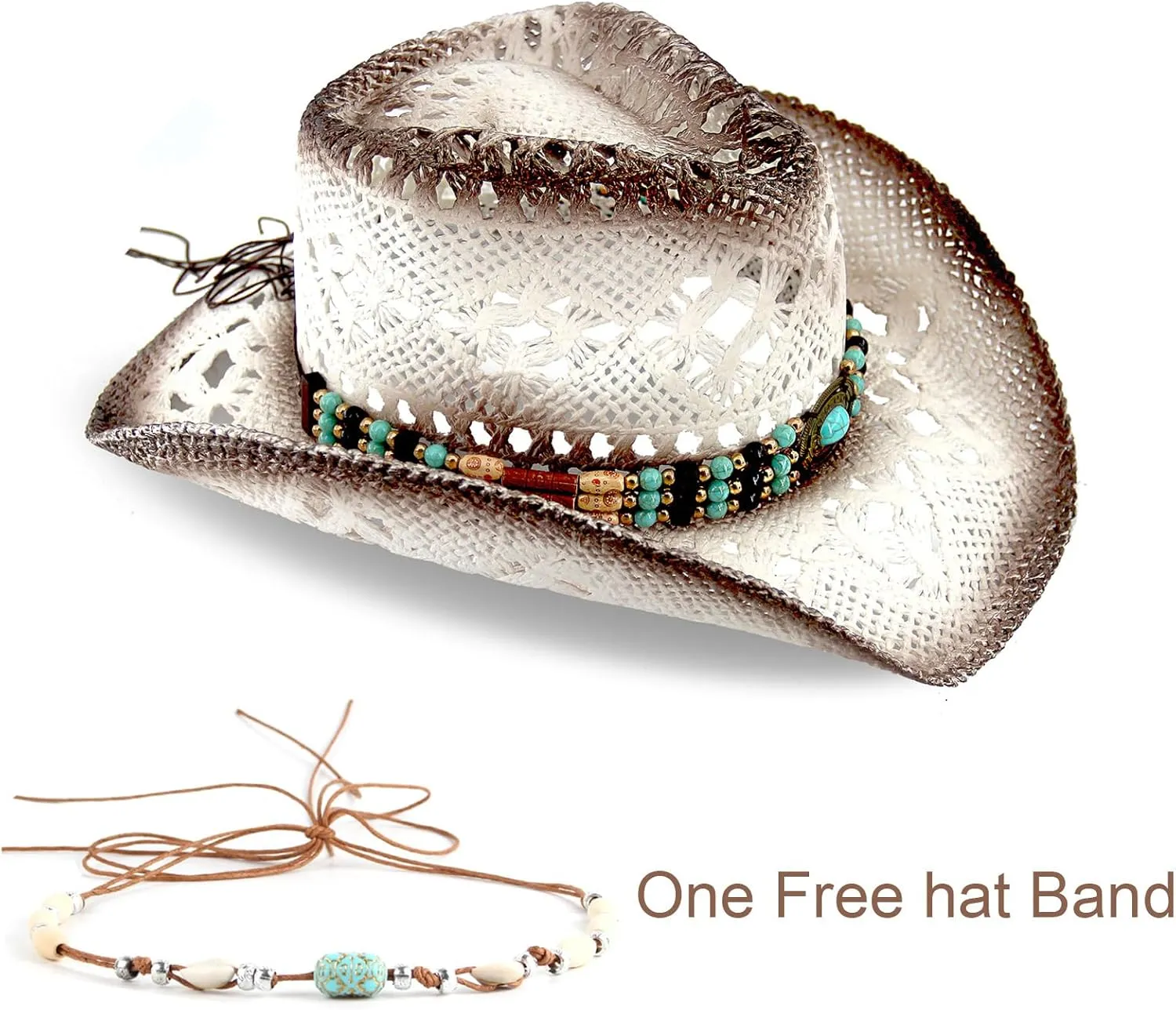 Men's Women's Straw Cowboy Hat Cowgirl Woven Sun Hat Western Cowboy Hat Two Decorative Bands