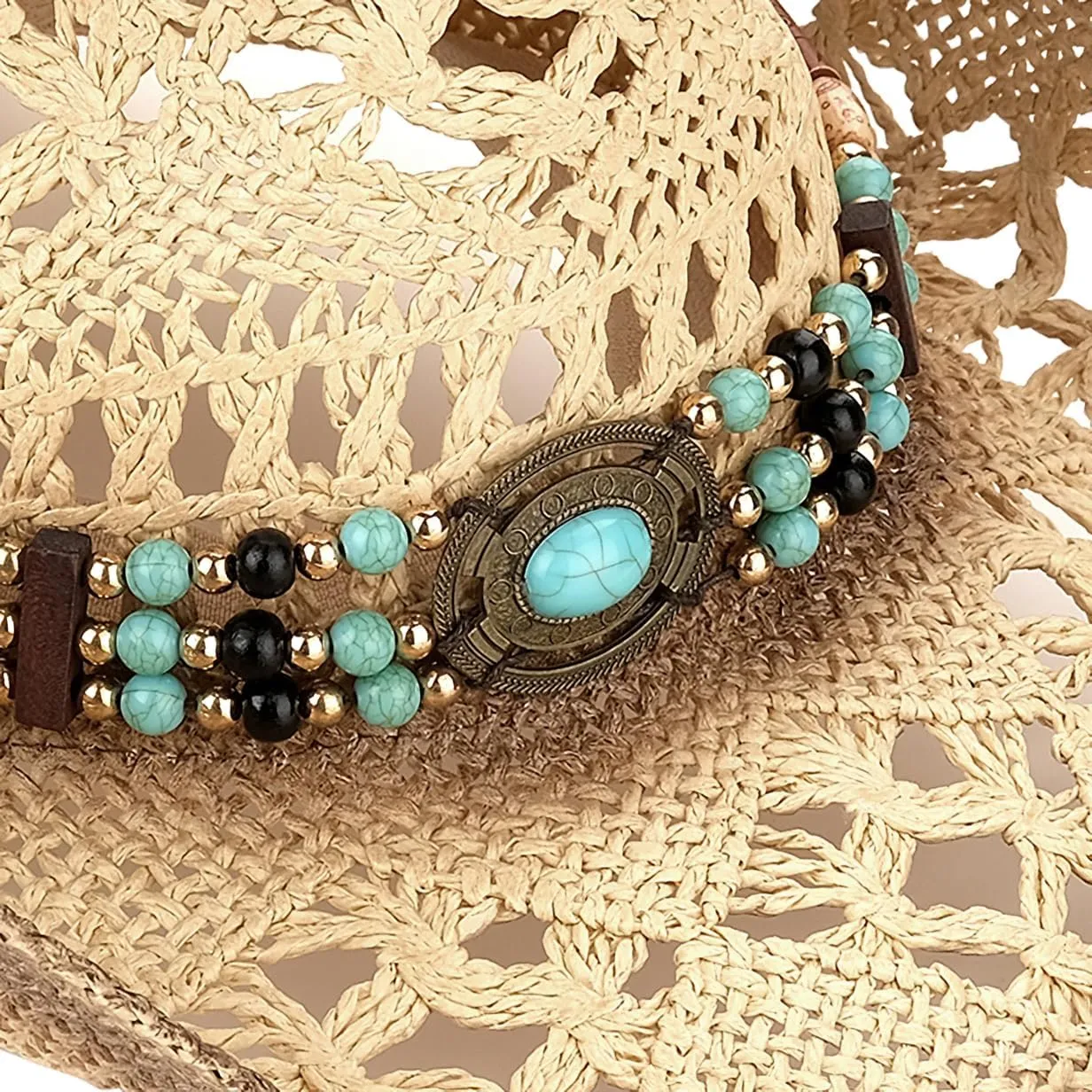 Men's Women's Straw Cowboy Hat Cowgirl Woven Sun Hat Western Cowboy Hat Two Decorative Bands