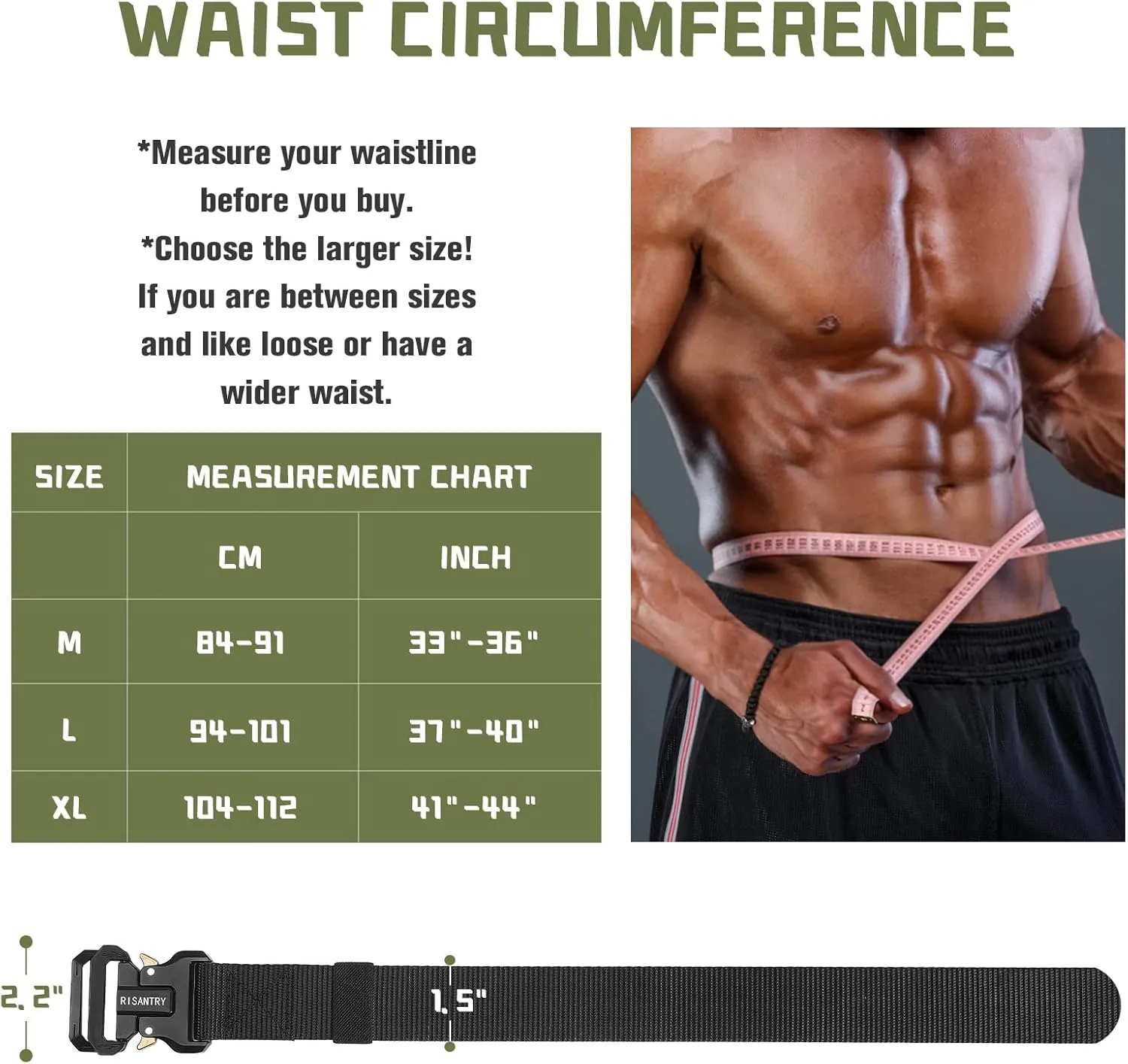Men's Woven Nylon Tactical Belt Heavy Duty Black Work Belt Tactical Design Quick Release Buckle