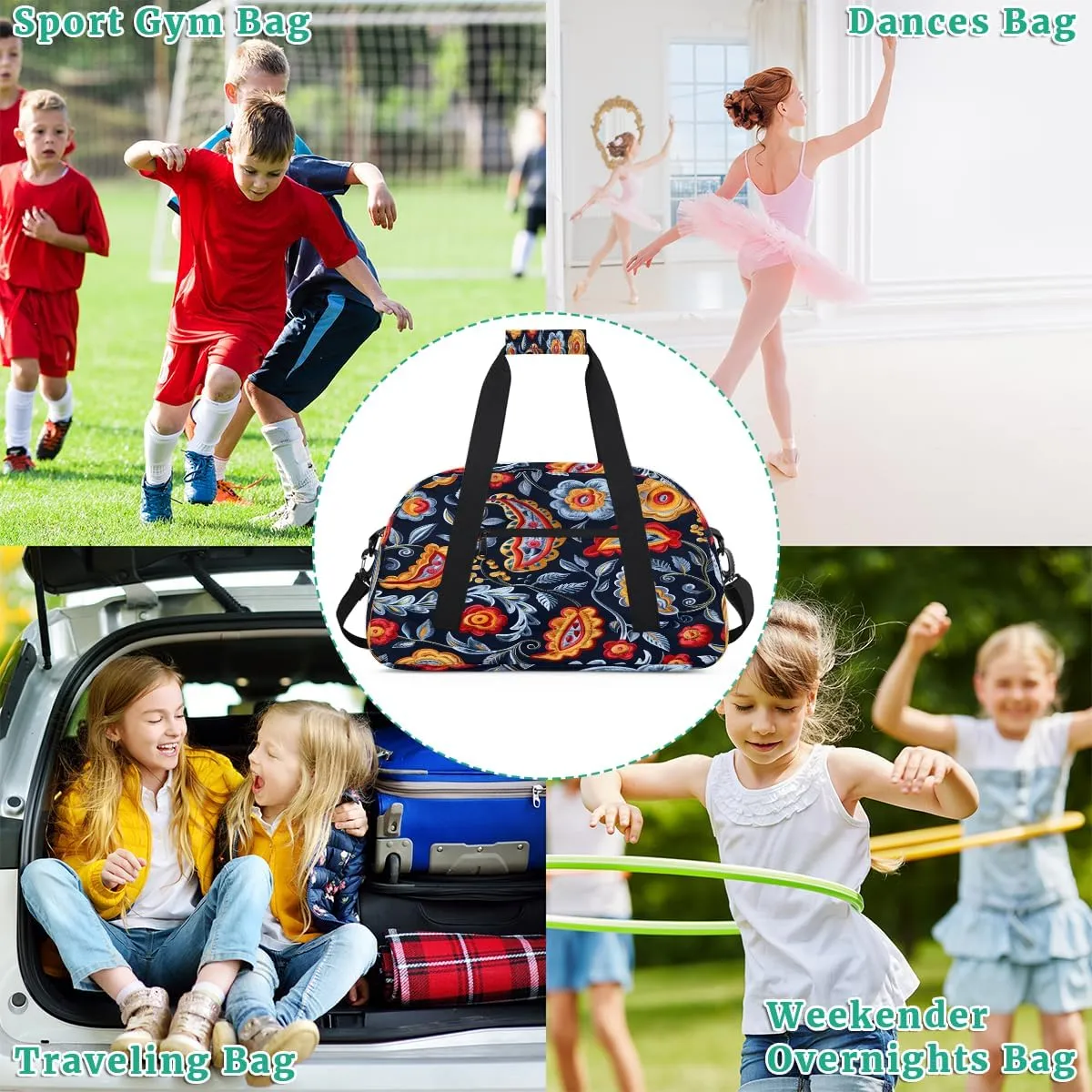 Mexican Feather Kids Overnighter Duffel Bags for Boys, Carry-On Size Sports Gym Bag with Front Zipper Pocket for School Practice or Overnight Travel Weekender Sleepover Tote Bag