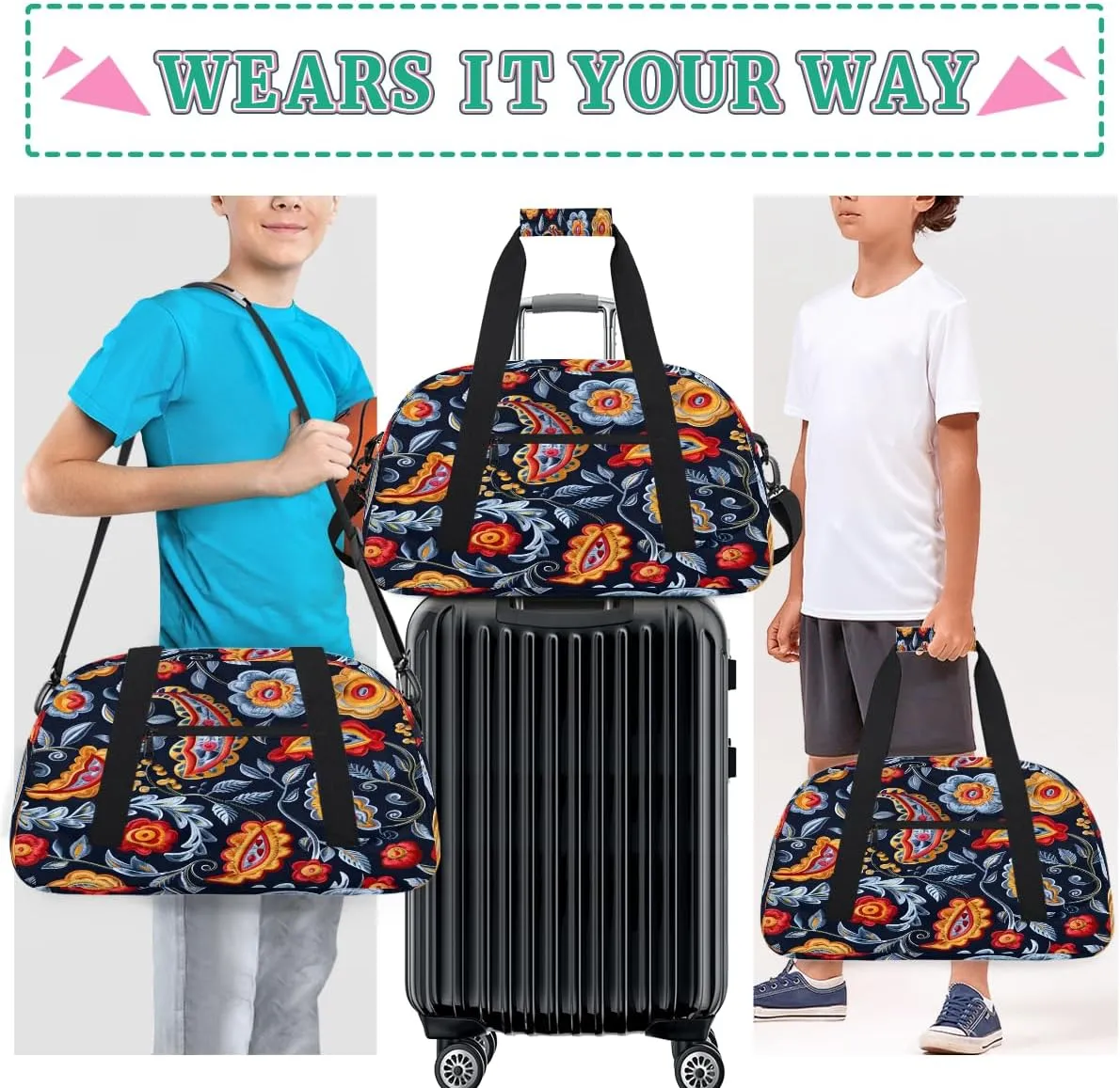 Mexican Feather Kids Overnighter Duffel Bags for Boys, Carry-On Size Sports Gym Bag with Front Zipper Pocket for School Practice or Overnight Travel Weekender Sleepover Tote Bag