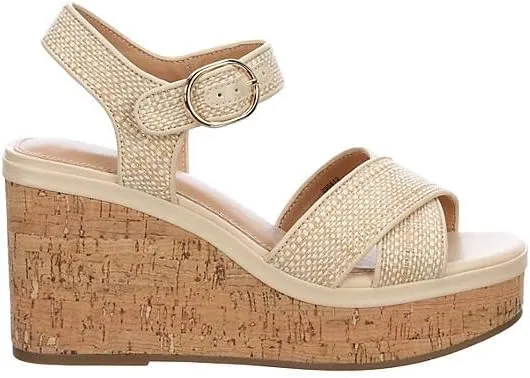 Michael By Michael Shannon Liana - Women's Open Square Toe Raffia Cork Wedge Sandals