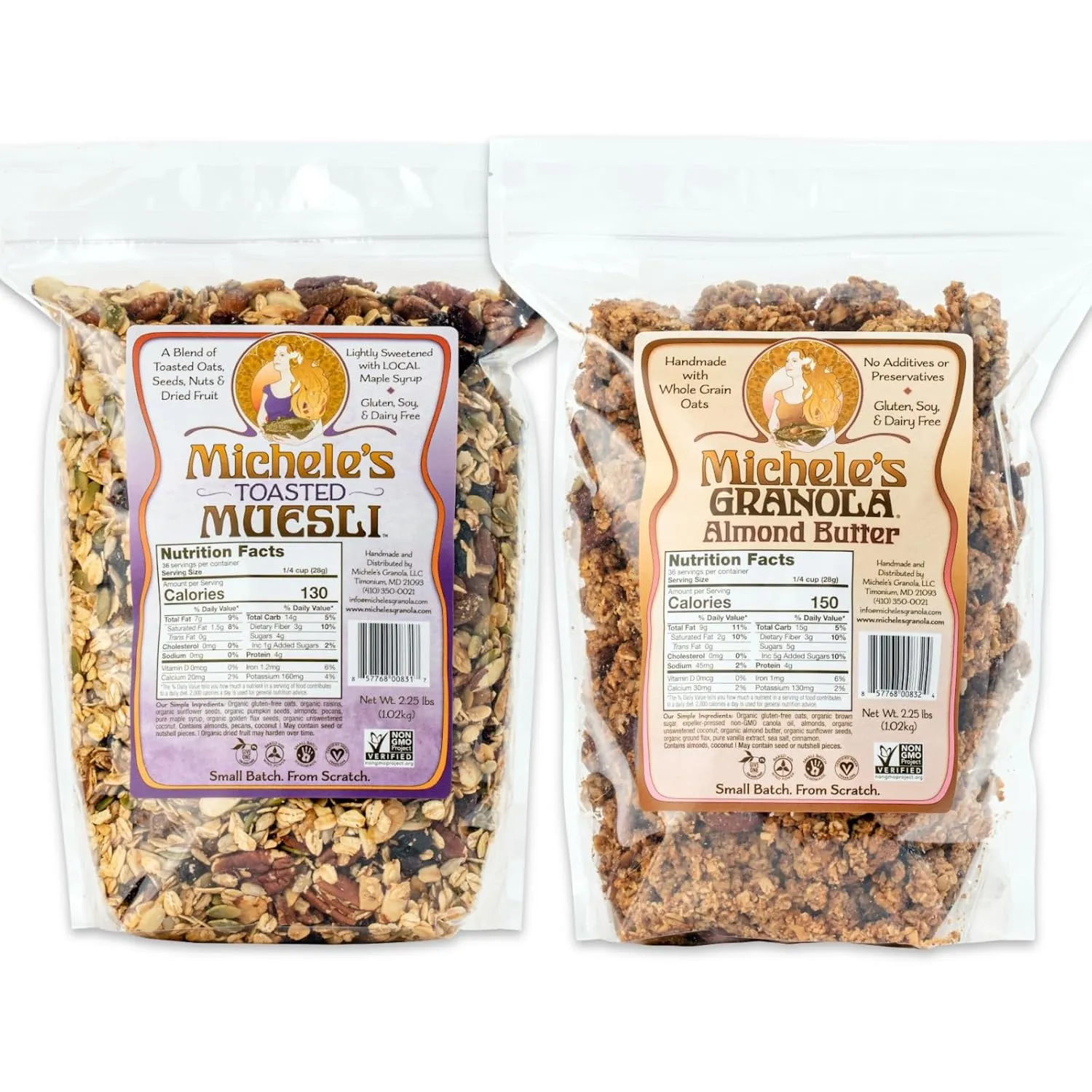 Michele's Muesli and Michele's Granola Almond Butter, Gluten Free & Non-GMO, 36oz Resealable Bulk Bags, Pack of 2