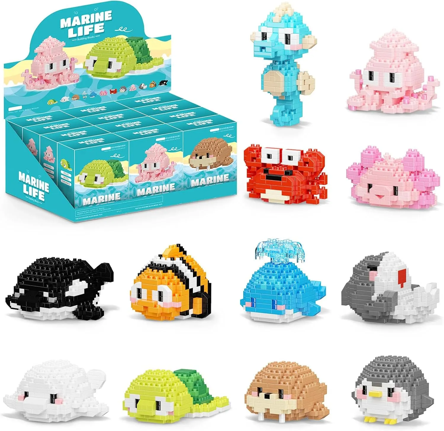 Micro Building Blocks Sets, 12 in 1 Cute Aniamls Series for Kids Birthday Party Favors, Mini Building Blocks, Micro Building Kit Toys, Building Blocks for Adults & Kids