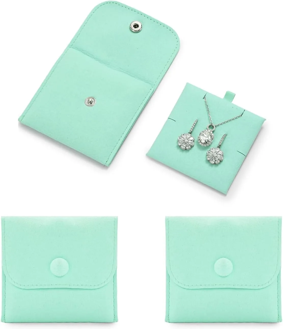 Microfiber Jewelry Pouch with Insert Pad Luxury 3 Pack Jewelry Package Gift Bag with Snap Closure for Necklace Rings Earrings(Light Blue)