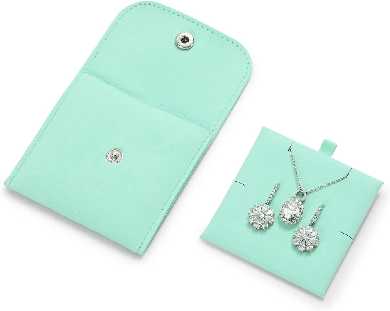 Microfiber Jewelry Pouch with Insert Pad Luxury 3 Pack Jewelry Package Gift Bag with Snap Closure for Necklace Rings Earrings(Light Blue)
