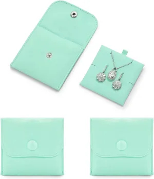 Microfiber Jewelry Pouch with Insert Pad Luxury 3 Pack Jewelry Package Gift Bag with Snap Closure for Necklace Rings Earrings(Light Blue)