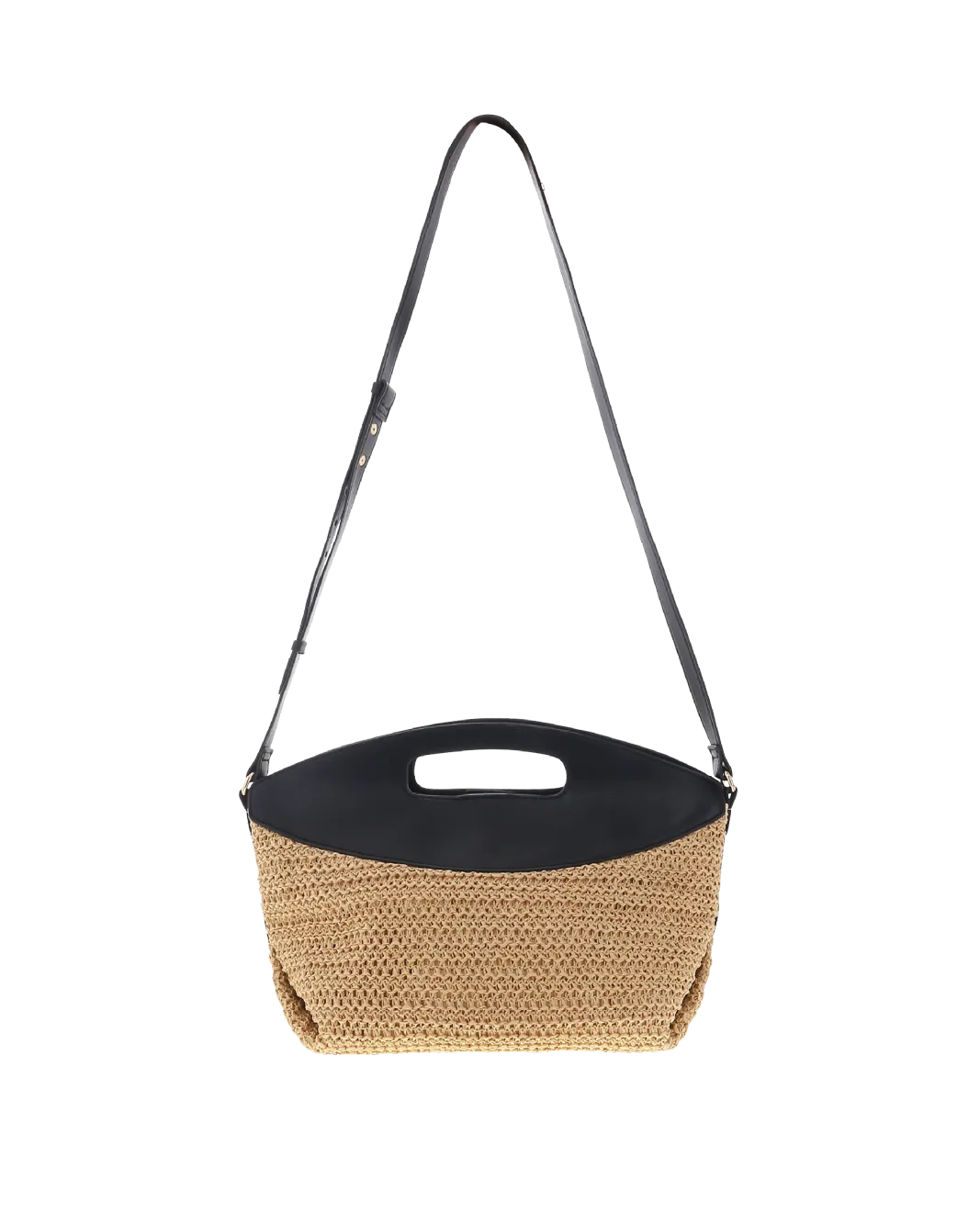 MILA HANDLE BAG - NATURAL RAFFIA-BLACK