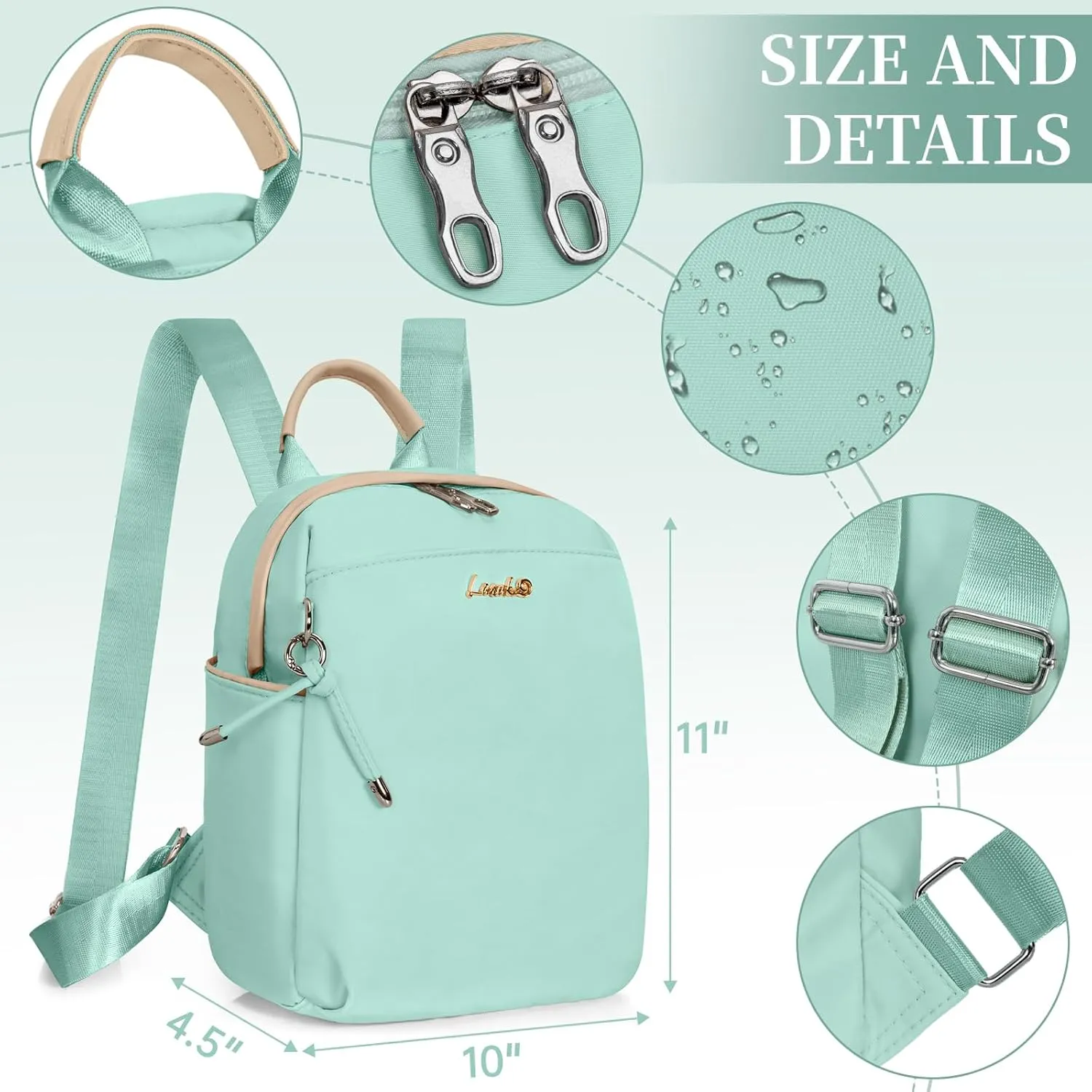 Mini Backpack, Small Lightweight Travel Backpack Purse, Waterproof Daily Backpack Purses, Mint Green
