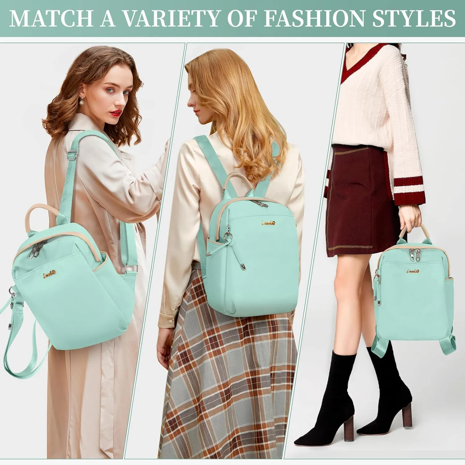 Mini Backpack, Small Lightweight Travel Backpack Purse, Waterproof Daily Backpack Purses, Mint Green