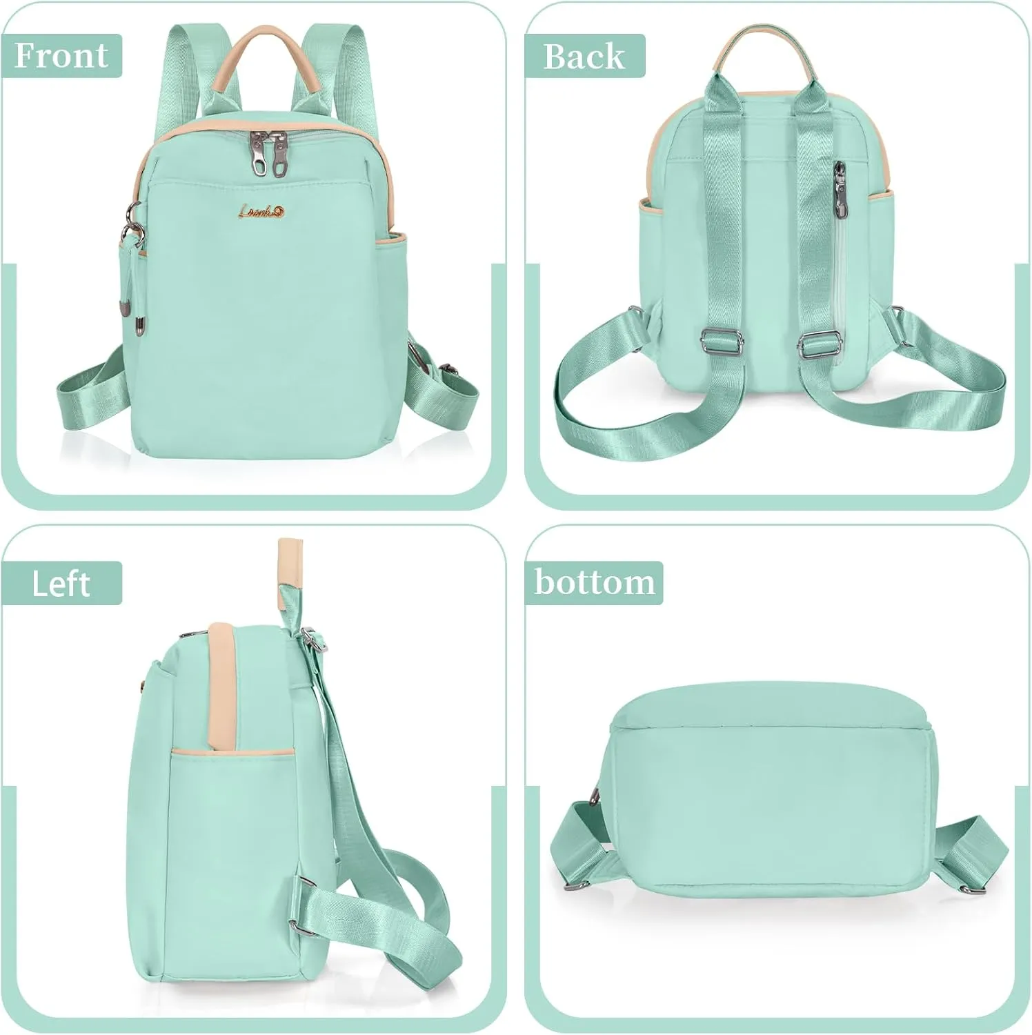 Mini Backpack, Small Lightweight Travel Backpack Purse, Waterproof Daily Backpack Purses, Mint Green