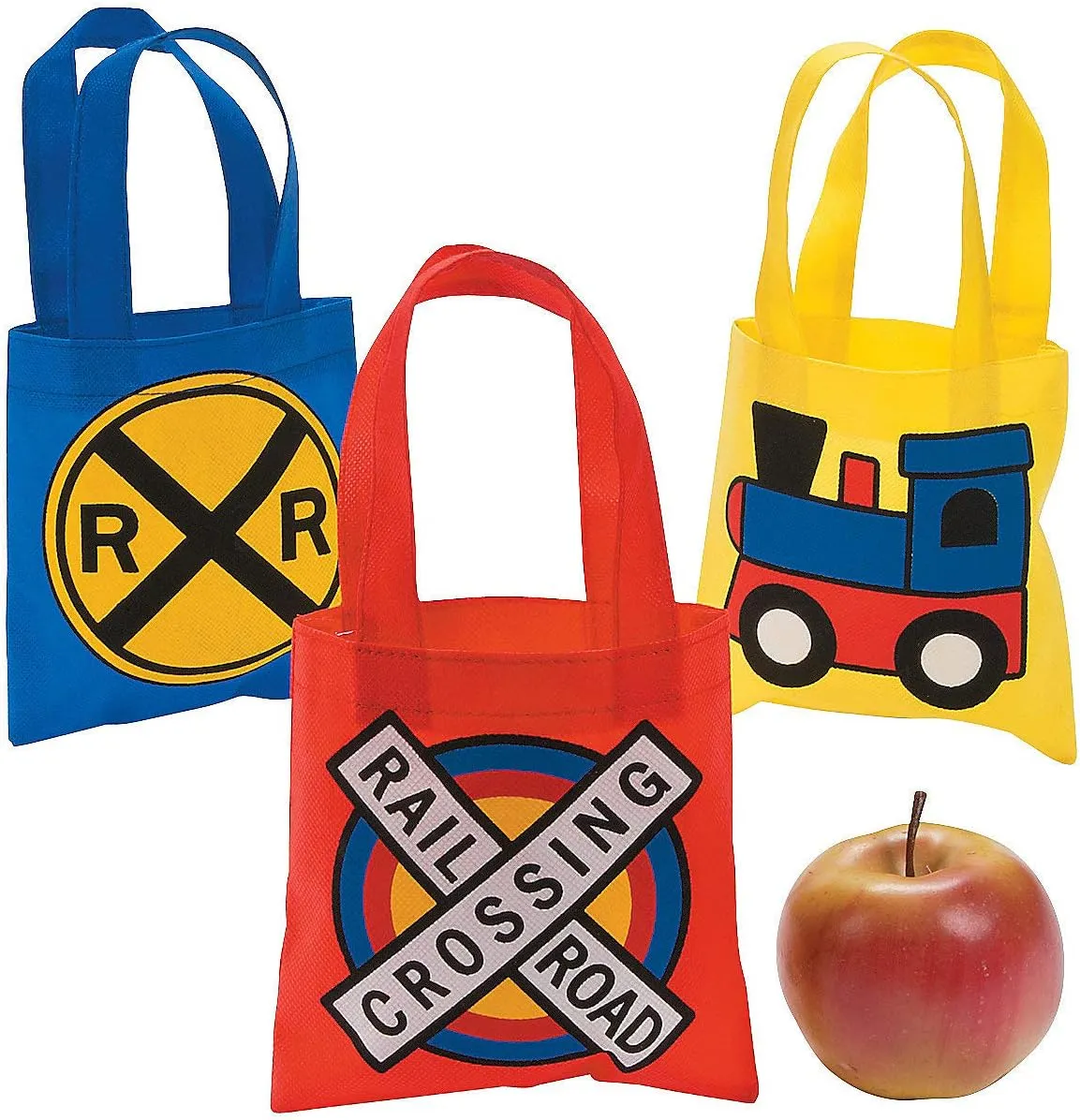 Mini Train Party Tote Bags (12 pack of bright colors) Favor Bags and Party Supplies