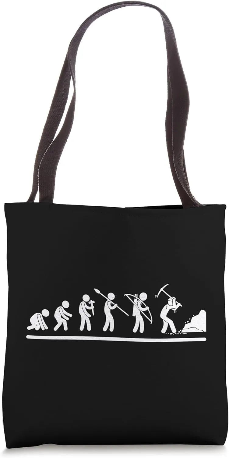 Mining Miner Evolution Man Funny Miner Tote Bag