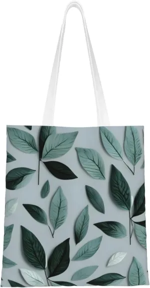 Mint Gray Leaf Print Fashion Canvas Totebags Upgraded Perfect for Shopping Travel Daily Essentials