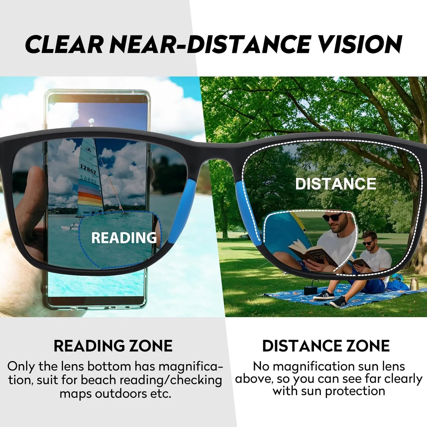 Missfive 2-Pack Mens Vibrant Bifocal Sunglasses Readers Built In, Upgraded Durable TR90 Frame with Metal Spring Hinge, UV400 Protection Feather-Light Driving/Sports Glasses  1.25