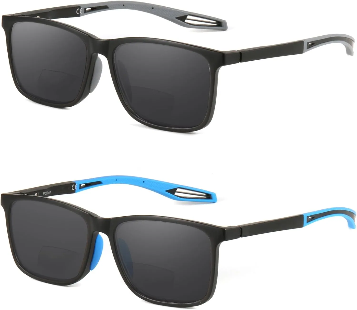 Missfive 2-Pack Mens Vibrant Bifocal Sunglasses Readers Built In, Upgraded Durable TR90 Frame with Metal Spring Hinge, UV400 Protection Feather-Light Driving/Sports Glasses  1.25