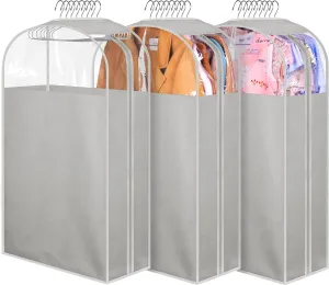 MISSLO 10" Gusseted Garment Bags for Hanging Clothes 32" Suit Bags for Closet Storage Clothing Covers for Shirts, Coats, 3 Packs, Grey