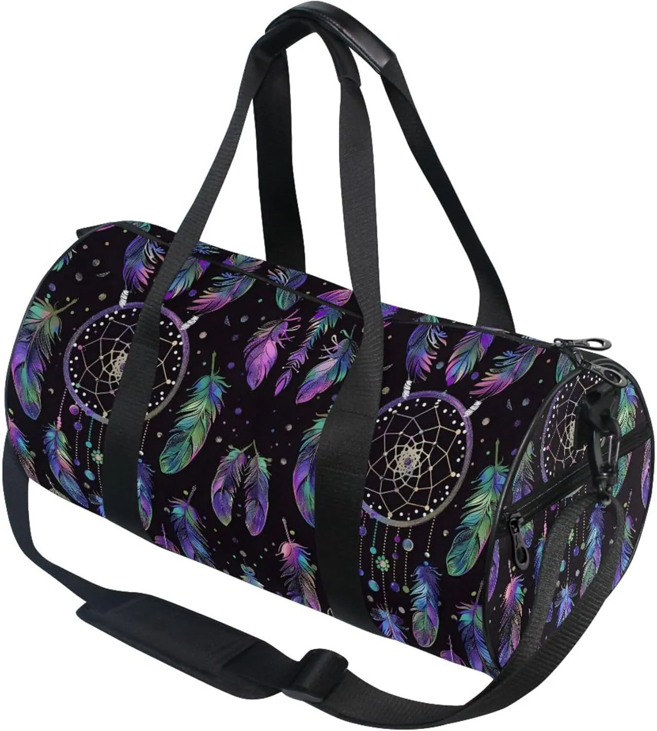MNSRUU Sports Duffel Bags, Purple Feather Dreamcatcher Athletic Gym Bag Overnight Workout Travel Tote Luggage for Men Women Yoga