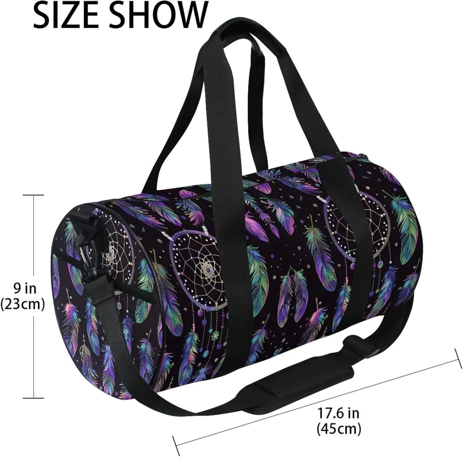 MNSRUU Sports Duffel Bags, Purple Feather Dreamcatcher Athletic Gym Bag Overnight Workout Travel Tote Luggage for Men Women Yoga